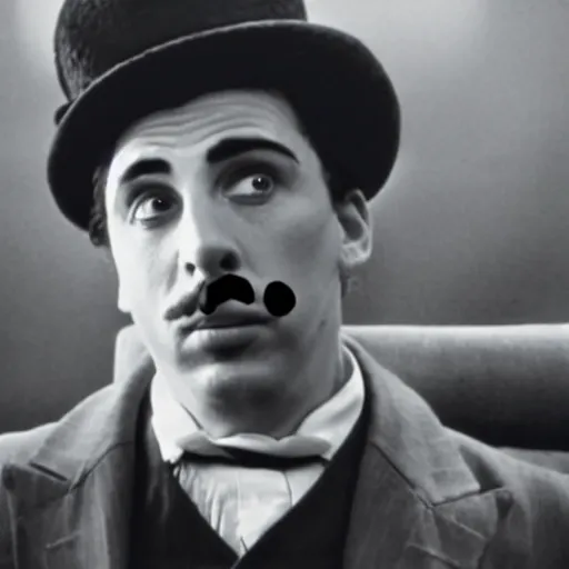 Prompt: film still of Adam Sandler as Charlie Chaplin in Modern Times, 4k, black and white