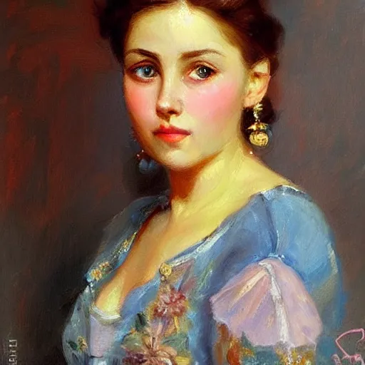 Image similar to Portrait of a chuvash girl, in the style of Konstantin Razumov, face closeup, intricate details, high quality