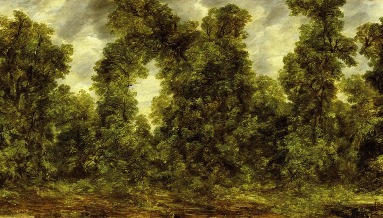 Image similar to a clearing in a forest painted by John Constable