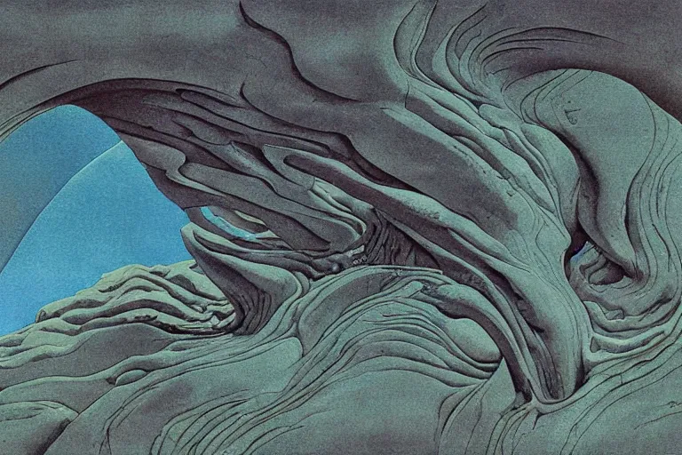 Image similar to abstract painting on stone moebius, roger dean, intricate, hyperdetailed