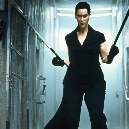 Image similar to jennifer connelly in matrix, cinema, still from movie, action, blu ray, 4 k, strong acting