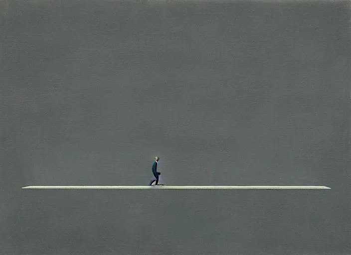 Image similar to walking on a very thin ledge, painting by quint buchholz and ray caesar, muted colors, gray, dull, boring, low energy, pale blue faces, very detailed, very coherent