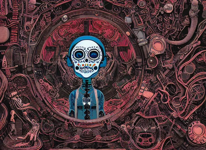 Image similar to an evil alien astronaut, dia de los muertos, a pool of water. dark dance photography, intricate detailed 8 k environment, james jean, nisachar art, mateo dineen, alessandro bavari