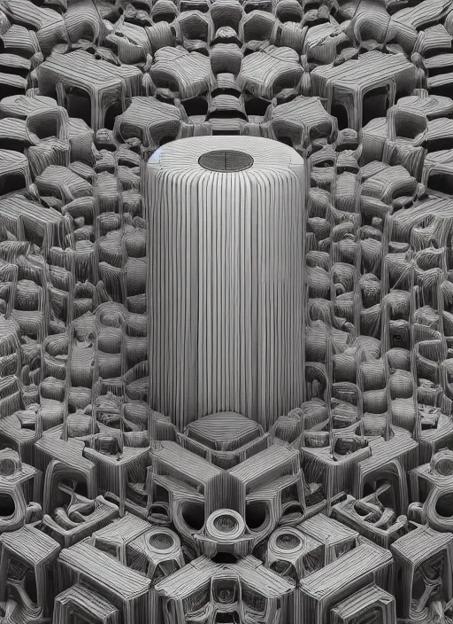 Image similar to highly detailed surreal vfx portrait of a 3 d brutalist landscape of stacks of recursive speakers, polyphonic ecstacy, ornate, hyperrealistic, octane render, chiaroscuro, inspired by james jean, android jones, beeple, rhads, alphonse mucha, frostbite 3 engine