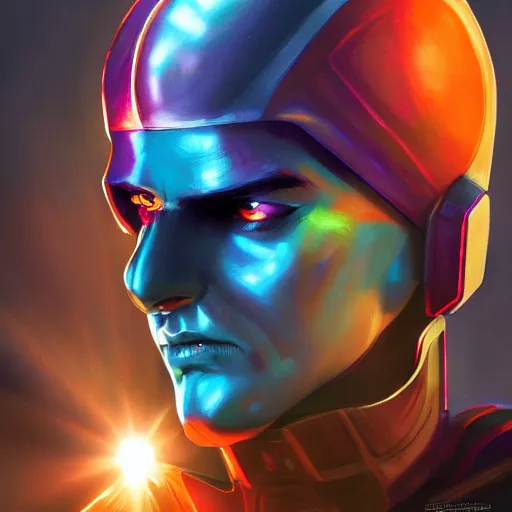 Image similar to Bright, colorful, realistic Cyber-roman rpg single individual headshot dramatic backlighting, kodachrome, high contrast, highly detailed, sharp focus, digital painting, concept art, illustration, trending on artstation, comic book by Alex Ross cover art