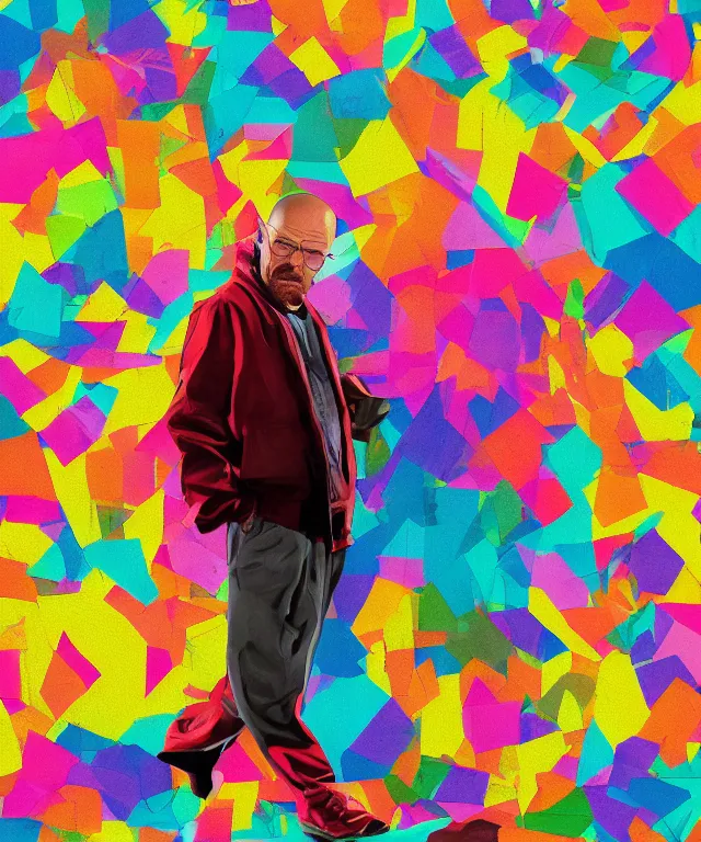 Prompt: a photo of walter white in a colorful environment