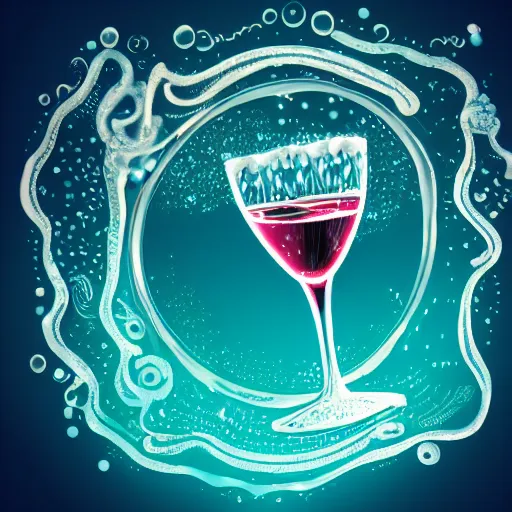 Prompt: bioluminescent neurons floating wine glass with a dramatic turbulent ocean, fish robots swimming in the glass, backlit, dark background, intricate, indie studio, realistic, rim lighting, flourecent colors, emotional, sketch, realistic, dramatic shadows