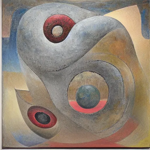 Image similar to a detailed impasto painting by shaun tan and louise bourgeois of an abstract forgotten sculpture by ivan seal and the caretaker, geometric yet organic