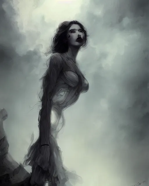 Prompt: ghostly vertical skeletal figures wreathed in dark smoke, scenic full shot, ambient lighting, detailed face, by goya, stanley artgerm lau, wlop, rossdraws