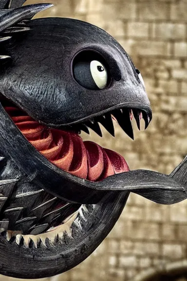 Image similar to very very intricate photorealistic photo of a chain chomp in an episode of game of thrones, photo is in focus with detailed atmospheric lighting, award - winning details