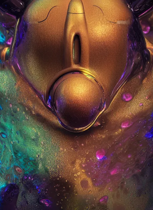 Image similar to mickey mouse head, fractal, broken, wet, mycelium, radiant alien, rococo, baroque, automotive, bio-mechanical, porcelain, iridescent sub surface scattering, octane render