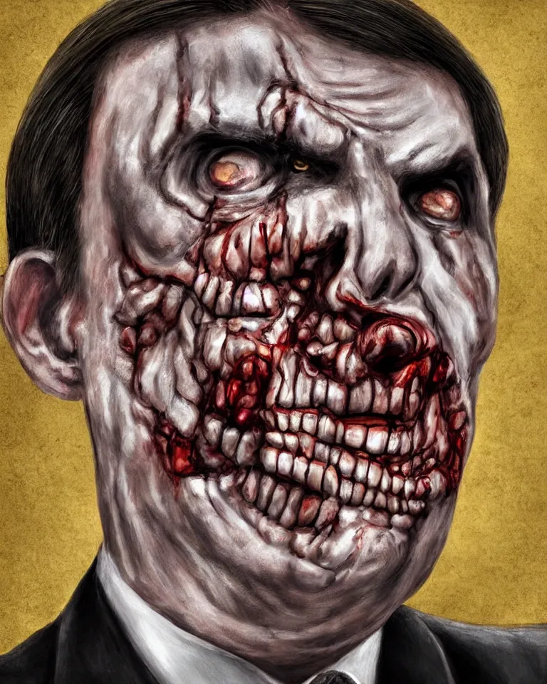 Prompt: a striking digital painting portrait of bolsonaro as a zombie clown