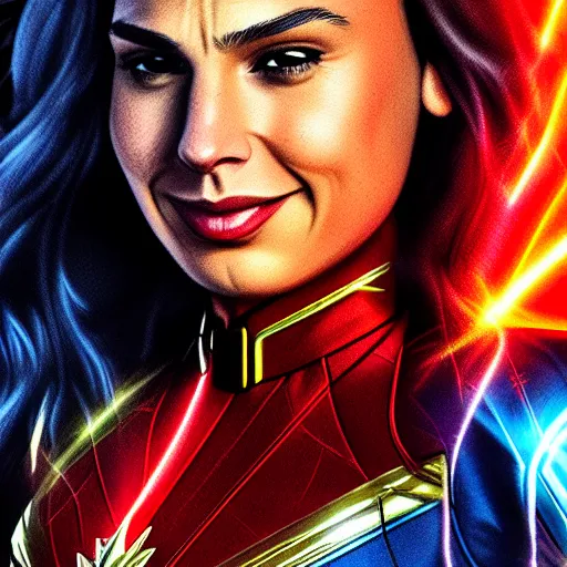 Image similar to Digital painting of Gal Gadot as Captain Marvel