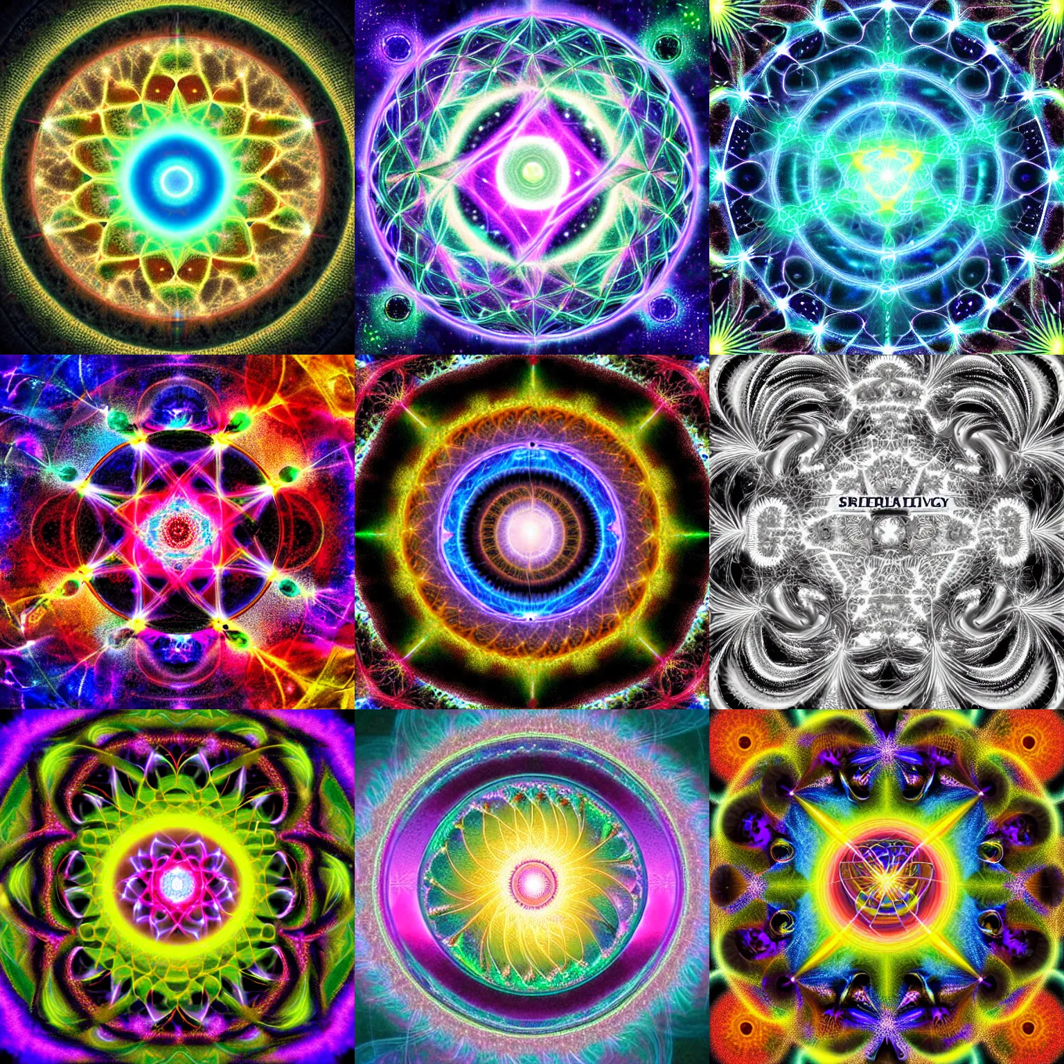 Prompt: creation of everything, fractal universe, energy, frequency and vibration, spiral out, third eye, we are one meta organism, we are god