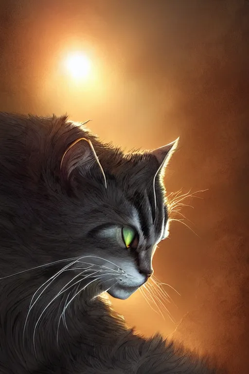 Image similar to a book cover for warrior cats by wayne mclouglin, depth of field, sun flare, hyper realistic, very detailed, backlighting, trending on artstation