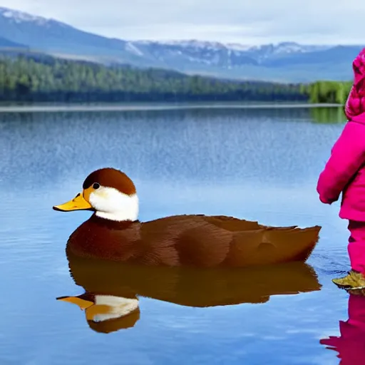 Prompt: un dessin pour enfants d'un canard sur un lac