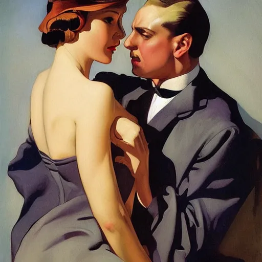 Image similar to master and margarita by j. c. leyendecker, tamara de lempicka