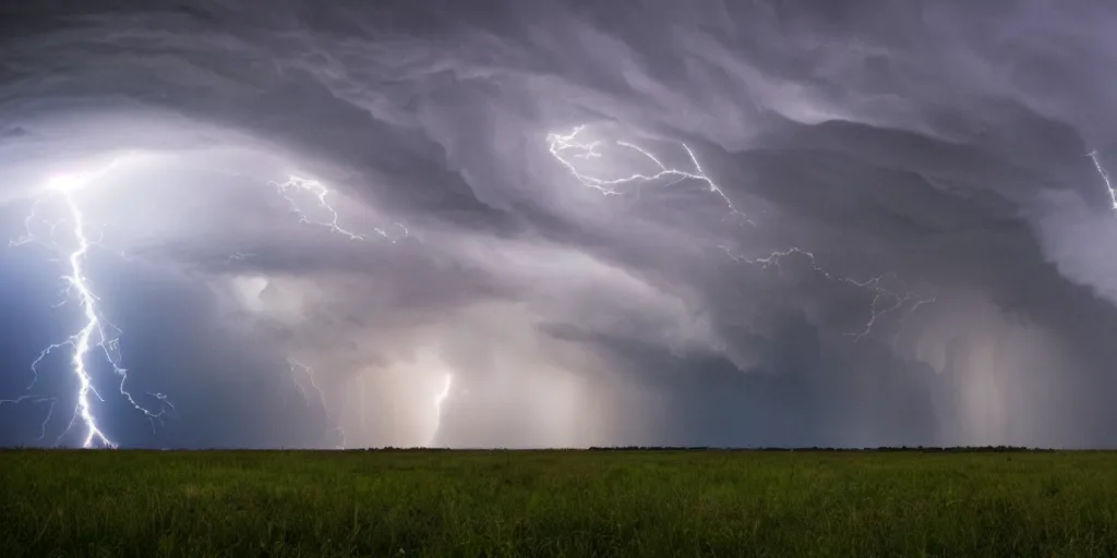 Prompt: a violently rotating column of air touching the ground, attached to the base of a thunderstorm, dramatic, detailed, photography