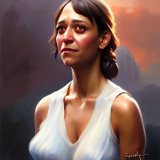 Image similar to a fantasy style portrait painting of rashida jones hybrid in the oil painting unreal 5 daz. rpg portrait, extremely detailed artgerm greg rutkowski vladimir volegov