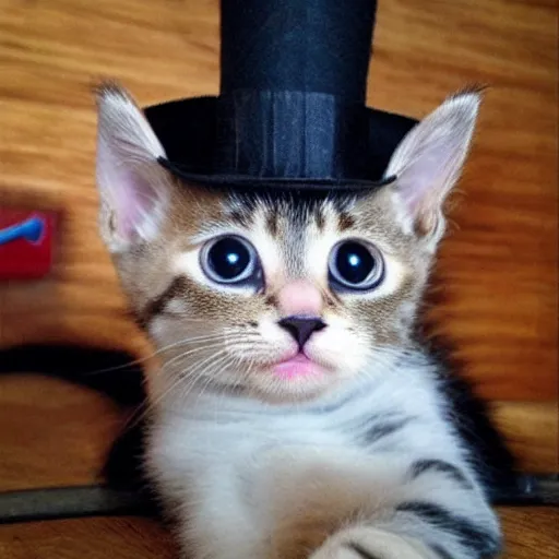 Image similar to cute kitten wearing a tophat and monocle
