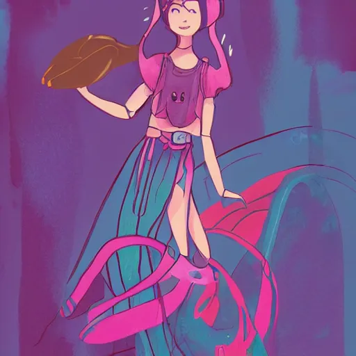 Prompt: female character inspired by 9 0's fashion and by madeline from celeste, art by rossdraws