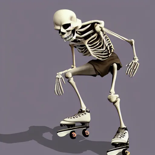 Image similar to skeleton skater at the skatepark, digital art, artstation, hyperdetalied, high quality, high rendering, 8k, light,