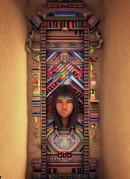 Image similar to Shipibo doorway to eternity, unreal 5, DAZ, hyperrealistic, octane render, cosplay, RPG portrait, dynamic lighting