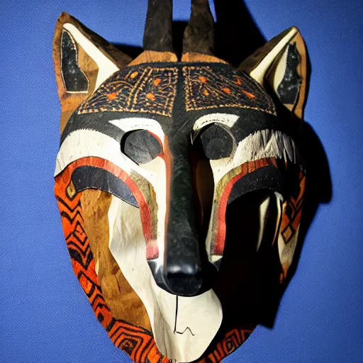 Image similar to paleolithic shamanic mask of wolf, studio photo