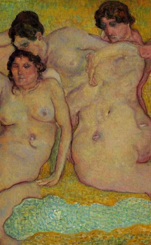 Prompt: Women in a steam bath. Painting by Bonnard.