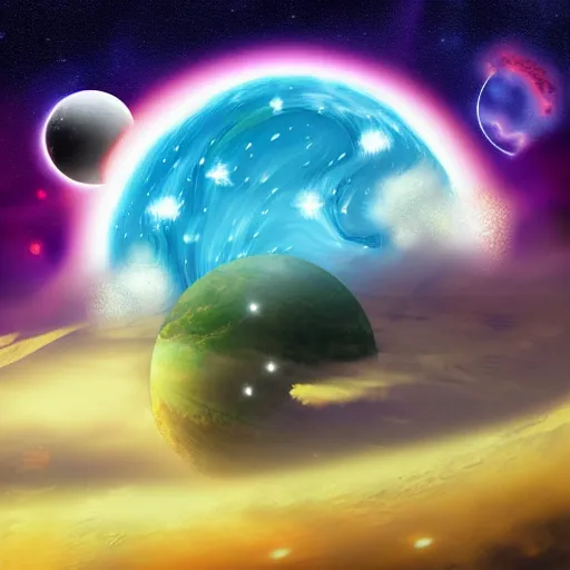 Prompt: cosmic shiba inu devouring a planet, digital art