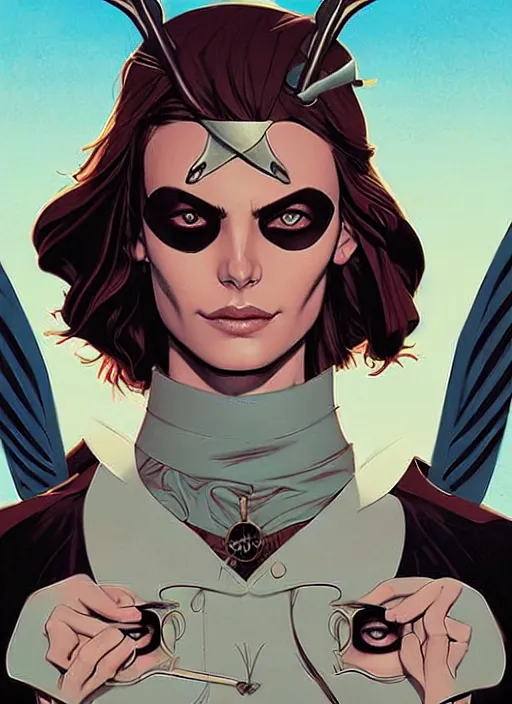 Prompt: Rafeal Albuquerque comic art, Joshua Middleton comic art, pretty female Phoebe Tonkin, pirate, eye patch over one eye, evil smile, symmetrical face, symmetrical eyes, pirate clothing, long wavy brown hair, full body::8 sunny weather::2 no long neck