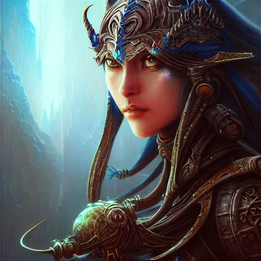 Prompt: a highly detailed photo of chthonic warcraft female character by Ayami Kojima, Beksinski, Giger,intricate, digital painting, artstation, intricate, concept art, smooth, sharp focus, illustration