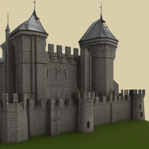 Image similar to a computer generated image of a medieval castle, an ambient occlusion render by Nicomachus of Thebes, polycount, mingei, prerendered graphics, voxel art, ambient occlusion