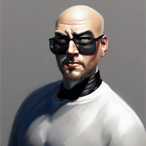 Image similar to bald man with solid black disks over eyes, portrait, behance hd artstation, style of jesper ejsing