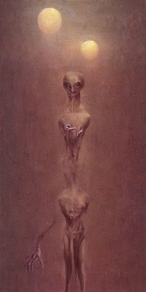 Prompt: “demonic alien with long fingers at the foot of the bed in a dark room, Beksinski”