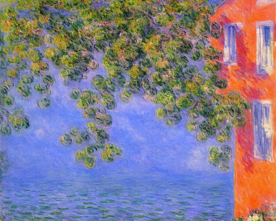 Prompt: beautiful landscape painting of Lake Como featuring a colorful shoreside villa by Monet.