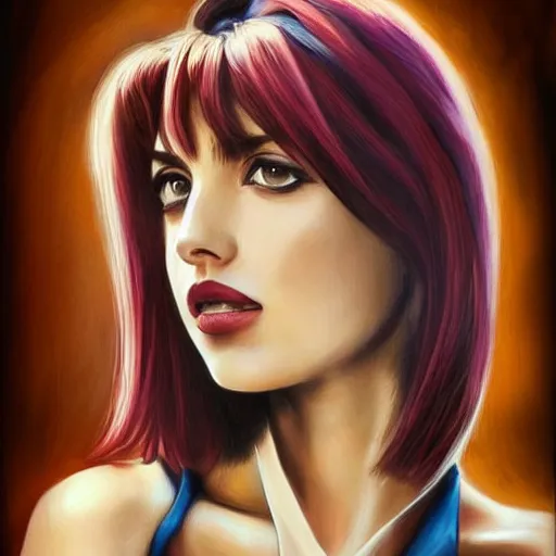 Image similar to Ana de Armas as faye valentine from Cowboy Bebop, extremely detailed, photorealistic painting, portrait