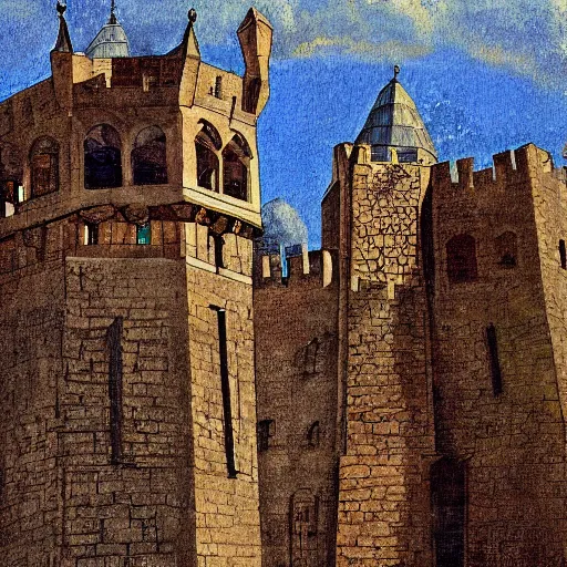 Prompt: Five medieval towers, art station