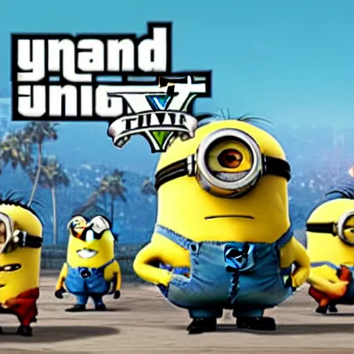 Prompt: the minions on the cover of gta 5