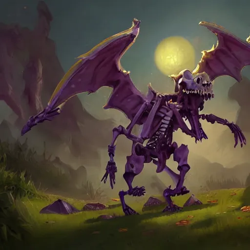 Image similar to cute skeleton animal creatures. hearthstone animal creatures, graveyard background, bright art masterpiece artstation. 8k, sharp high quality artwork in style of Jose Daniel Cabrera Pena and Greg Rutkowski, violet theme, concept art by Tooth Wu, hearthstone card game artwork