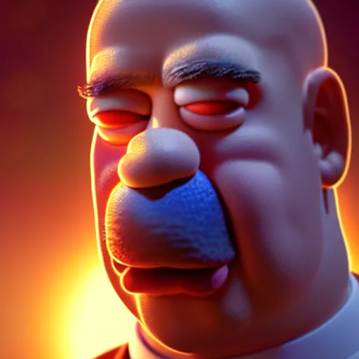 Prompt: cinematic shot of an epic portrait of homer simpson, stylised, shiny skin, beautiful eyes, beautiful, small details, night setting, realistic poster with volumetric light from craig mallism, artgerm, jeremy lipkin and michael garmash, unreal engine, radiant light, digital art, trends at art station, a masterpiece