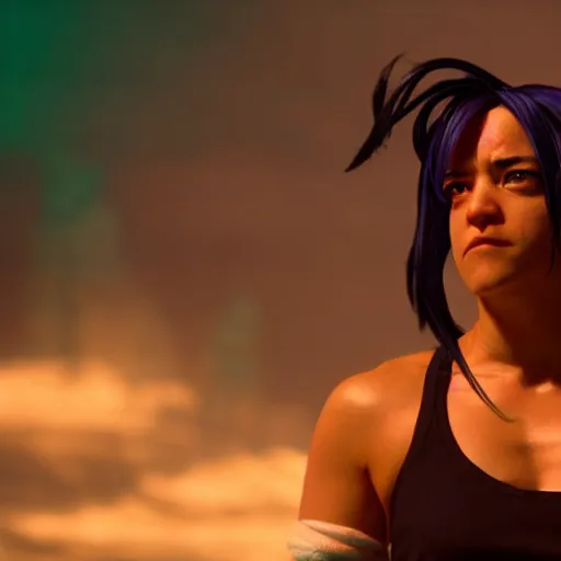 Image similar to cinematic scene with michelle rodriguez as jolyne from jojo's bizarre adventure, live action film, stone ocean, dramatic, small details, volumetric lighting, still frame