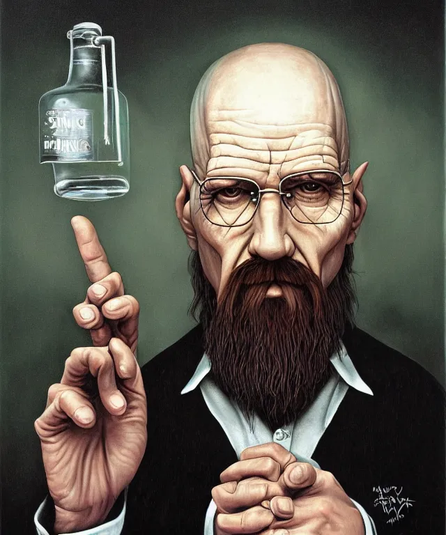 Image similar to portrait of Saruman as Walter White in Breaking Bad, lowbrow painting by Mark Ryden