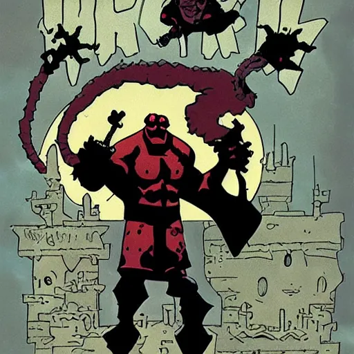 Prompt: hellboy comic book cover by mike mignola