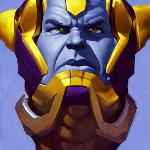 Image similar to greg manchess portrait painting of thanos as overwatch character, medium shot, asymmetrical, profile picture, organic painting, sunny day, matte painting, bold shapes, hard edges, street art, trending on artstation, by huang guangjian and gil elvgren and sachin teng