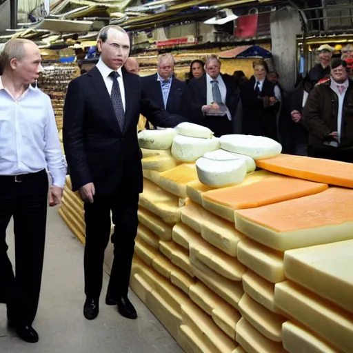 Image similar to vladimir putin visiting a cheese market