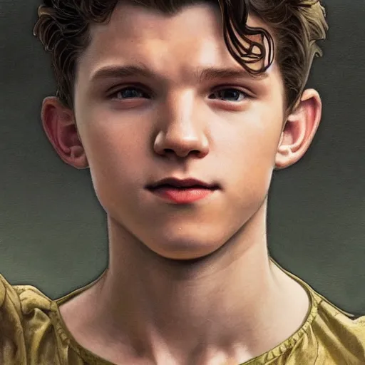 Prompt: Young tom holland, highly detailed, digital painting, artstation, concept art, smooth, sharp focus, illustration, ArtStation, art by artgerm and greg rutkowski and alphonse mucha and J. C. Leyendecker and Edmund Blair Leighton and Katsuhiro Otomo and Geof Darrow and Phil hale and Ashley wood and Ilya repin and Charlie Bowater