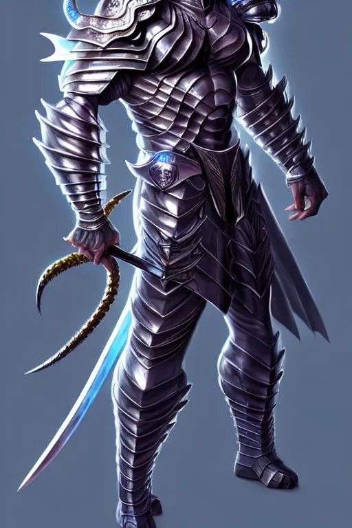 Image similar to Full body character concept art of an anime draconian warrior knight, iridescent scales, cool face, muscular, by Stanley Artgerm Lau, WLOP, Rossdraws, James Jean, Andrei Riabovitchev, Marc Simonetti, and Sakimichan, tranding on artstation