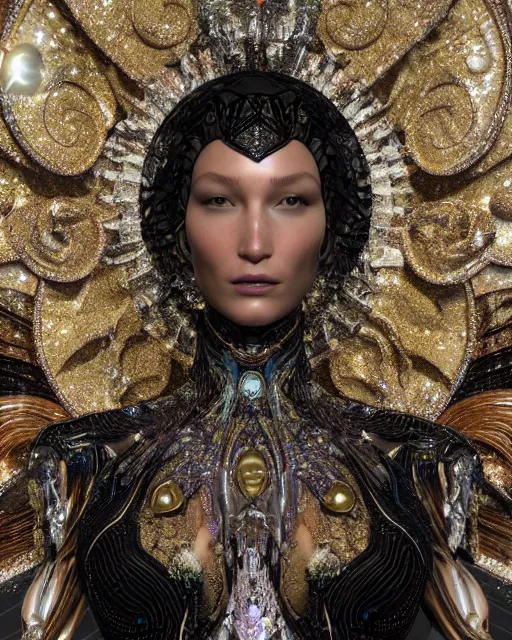 Image similar to a highly detailed metahuman 4 k close up render of an alien goddess bella hadid monument face accessories in iris van herpen dress schiaparelli in diamonds crystals swarovski and jewelry iridescent in style of alphonse mucha gustav klimt trending on artstation made in unreal engine 4