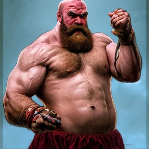 Prompt: david koechner as zangief from street fighter, flexing, ultra realistic, concept art, intricate details, eerie, highly detailed, photorealistic, octane render, 8 k, unreal engine. art by artgerm and greg rutkowski and magali villeneuve and alphonse mucha